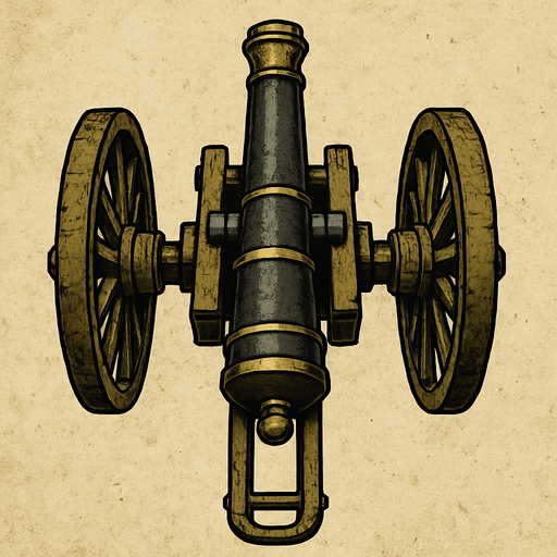 military, old, cannon, top view.
In-Game asset.  2d.  High contrast.  No shadows