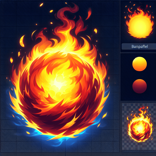 fire ball.
Single Game Texture.  In-Game asset.  2d.  Blank background.  High contrast.  No shadows