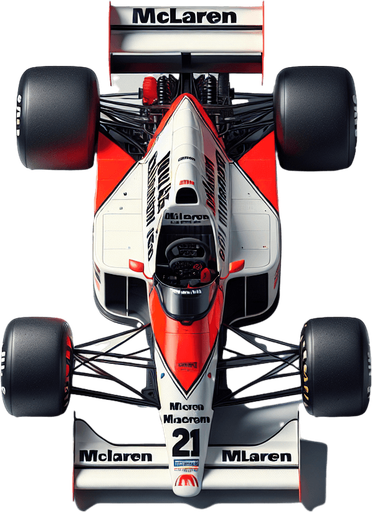Realistic McLairen MP4/4 F1 race car from 1990. Top view..