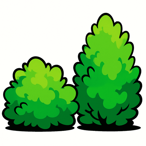 arbustos grandes.
In-Game asset.  2d.  High contrast.  No shadows