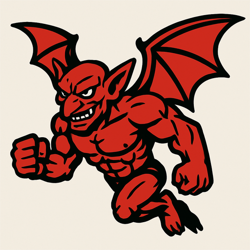 kırmızı kaslı uçan goblin.
In-Game asset.  2d.  High contrast.  No shadows