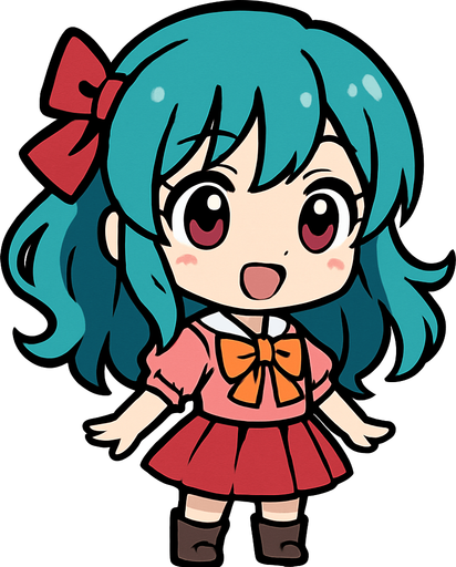Anime kızı chibi.
In-Game asset.  2d.  High contrast.  No shadows