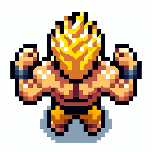 Goku arms doing kamehameha. seen from above. 8-bit. Cartoon. In game asset. No shadow Single Game Texture. In-Game asset. 2d. Blank background. High contrast. No shadows.