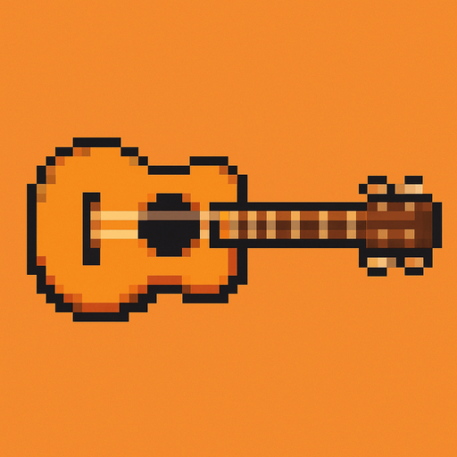 guitar pixel art 2d horizontal.
In-Game asset.  2d.  High contrast.  No shadows