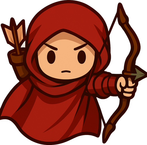 Make turn the other way around, have a chibi face with human skin color and a red clothes instead of blue and aiming the bow at the direction of the camera