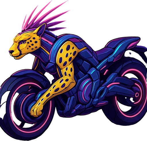 cyberpunk American anime koraidon Miraidon-esque motorcycle animal futuristic cheetah-meets-motorcycle