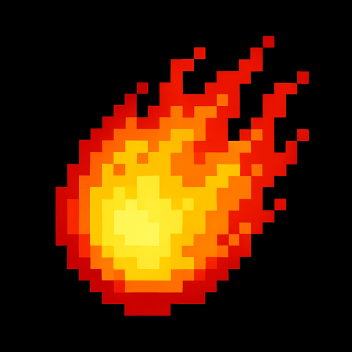 bola de fuego de pixeles.
In-Game asset.  2d.  High contrast.  No shadows
