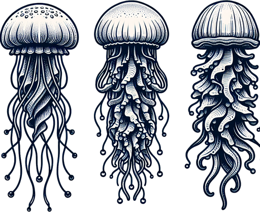 jelly fish.
Single Game Texture.  In-Game asset.  2d.  Blank background.  High contrast.  No shadows