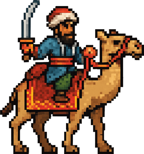 Ottoman camel warrior.
In-Game asset.  2d.  High contrast.  No shadows. pixel art