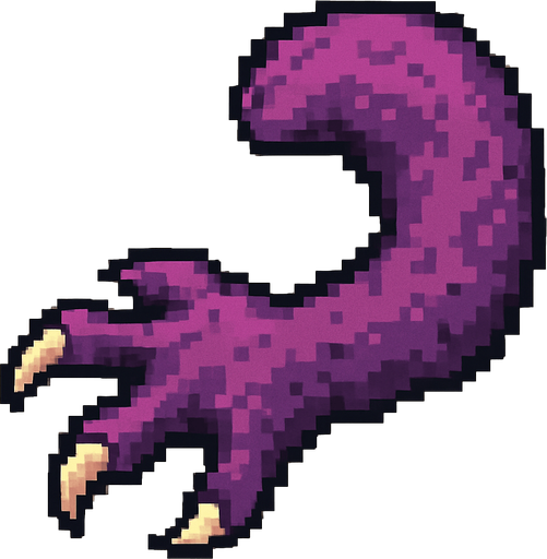2d pixel art high quality purple monster arm with 3 finger hand.
In-Game asset.  2d.  High contrast.  No shadows