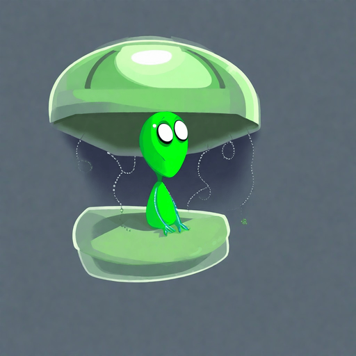 evil green alien in UFO spaceship. No background. Transparent background. Blank background. No shadows. 2d. In-Game asset. flat