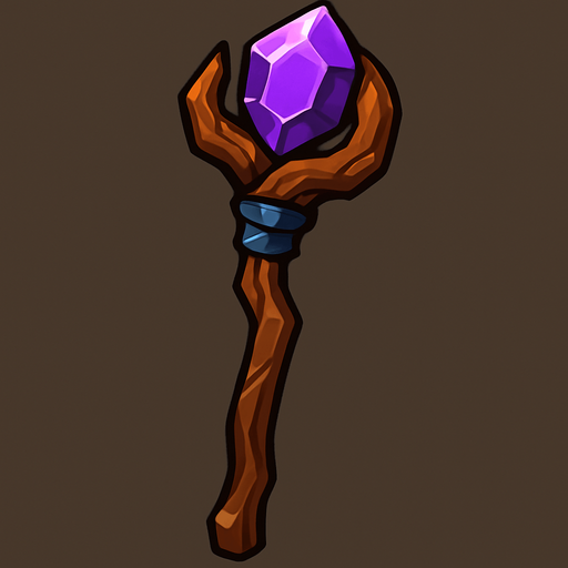 Magician's staff.
In-Game asset.  2d.  High contrast.  No shadows
