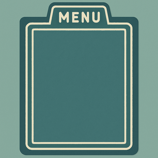 El fondo de un menu pqueño, este se dezpliga asi que deberia ser bonito, acorde a un menu rapido y de tipo retro. colores verde pastel o azul marino mate claro. con borde blanco, y que tenga una pestañita superior que diga menu como si fuera una carpeta.
In-Game asset.  2d.  High contrast.  No shadows