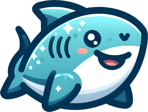 Friendly shark.
Single Game Texture.  In-Game asset.  2d.  Blank background.  High contrast.  No shadows