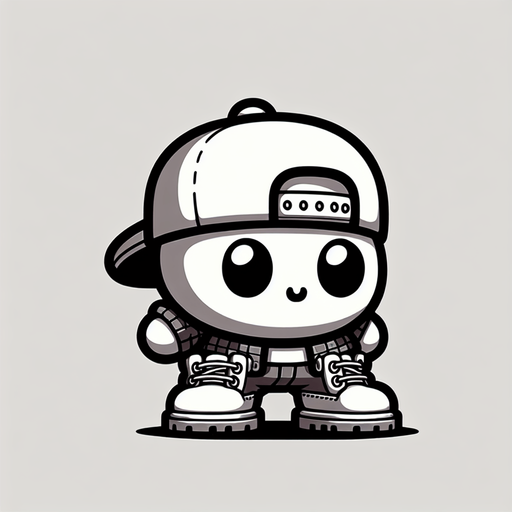 A cute monster wearing a snapback and Timberland shoes in Chibi style Single Game Texture. In-Game asset. 2d. Blank background. High contrast. No shadows.