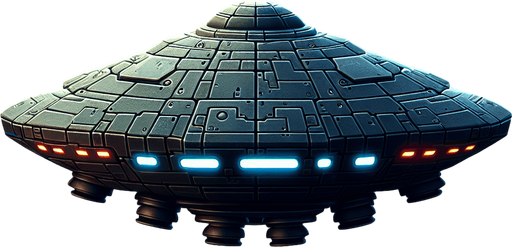 combat ufo.
Single Game Texture.  In-Game asset.  2d.  Blank background.  High contrast.  No shadows