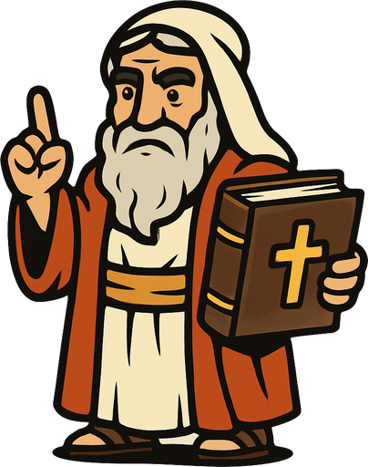 2D character that looks like a prophet and holds a holy book in his hand..
In-Game asset.  2d.  High contrast.  No shadows