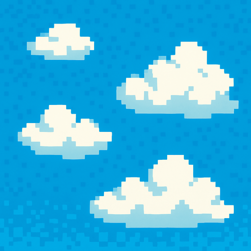 Day sky and clouds style pixel 1980.
In-Game asset.  2d.  High contrast.  No shadows. Pixel