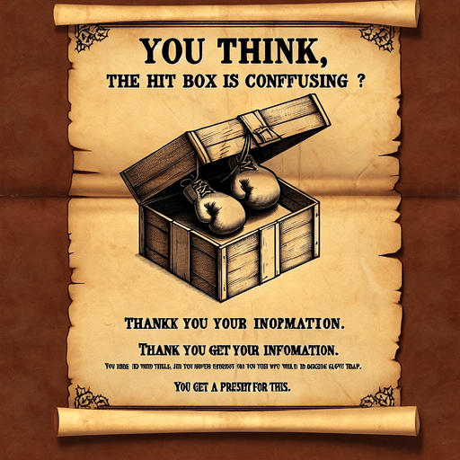 a pergament of a christmas present with a box glove trap. There is the text: "You think, the hit box is confusing? Thank you for your information. You get a present for this."