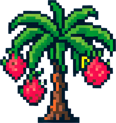 8 bit dragon fruit tree.
In-Game asset.  2d.  High contrast.  No shadows