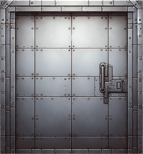 Metal door.
Single Game Texture.  In-Game asset.  2d.  Blank background.  High contrast.  No shadows