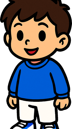 Niño pequeño con uniforme blanco y sudadera azul.
In-Game asset.  2d.  High contrast.  No shadows