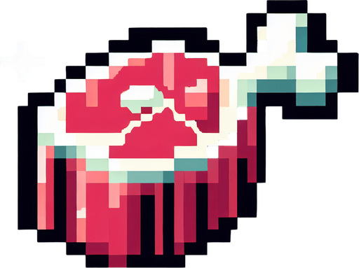 Meat on the bone. Dot picture. Single Game Texture. In-Game asset. 2d. Blank background. High contrast. No shadows.