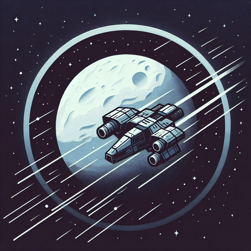 космический корабль летящий вперед сквозь космос.
Single Game Texture. In-Game asset. 2d. Blank background. High contrast. No shadows.