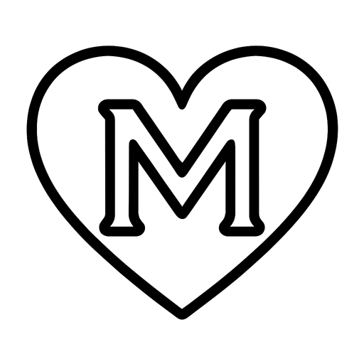 Kalp içinde bir m harfi çiz.sadece sınır çizgileri olsın arkaplan yok

In-Game asset.  2d.  High contrast.  No shadows