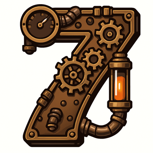 numero 7 en estilo steampunk.
In-Game asset.  2d.  High contrast.  No shadows