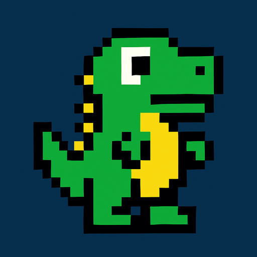 Make it 8 bit style dinosaur cartoon character.
In-Game asset.  High contrast.  No shadows