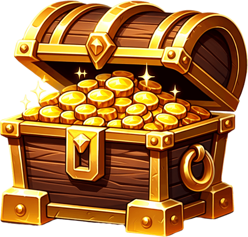 Treasure chest, like kept by the pirates with gold inside.
Single Game Texture. In-Game asset. 2d. Blank background. High contrast. No shadows.