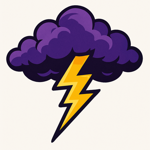 Nubes moradas de las que cae un rayo amarillo más realista en 2D.
In-Game asset.  2d.  High contrast.  No shadows