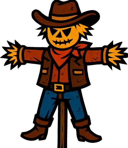 Scarecrow in the shape of a cowboy.
In-Game asset.  2d.  High contrast.  No shadows