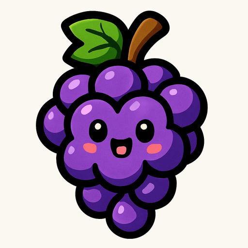 Grapes with a cute face.
In-Game asset.  2d.  High contrast.  No shadows