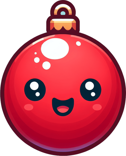 Perfectly circle bright RED Christmas decoration with cute happyy face. Cartoon style. Cute art style. Simple vector style. No Shadows.
Single Game Texture. In-Game asset. 2d. Blank background. High contrast. No shadows.