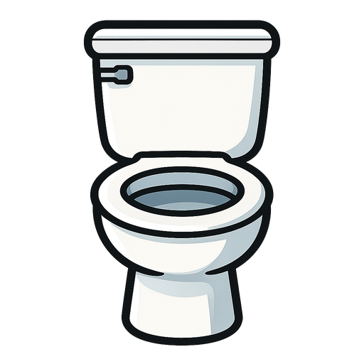 A white toilet facing toward.
In-Game asset.  2d.  High contrast.  No shadows