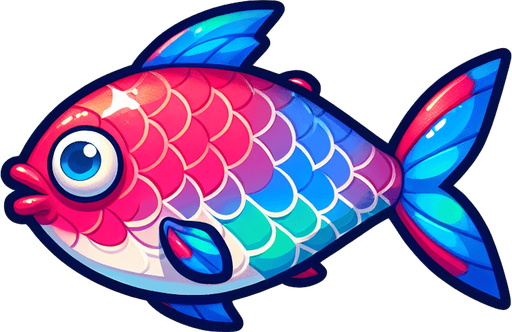 Floppy Fish the fish.
Single Game Texture.  In-Game asset.  2d.  Blank background.  High contrast.  No shadows. Floppy Fish
