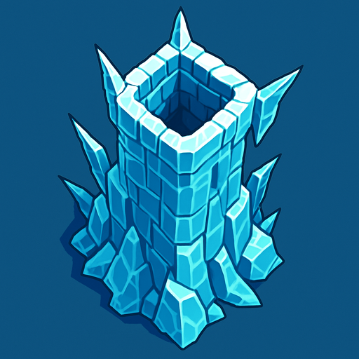 torre de hielo desde arriba.
In-Game asset.  2d.  High contrast.  No shadows
