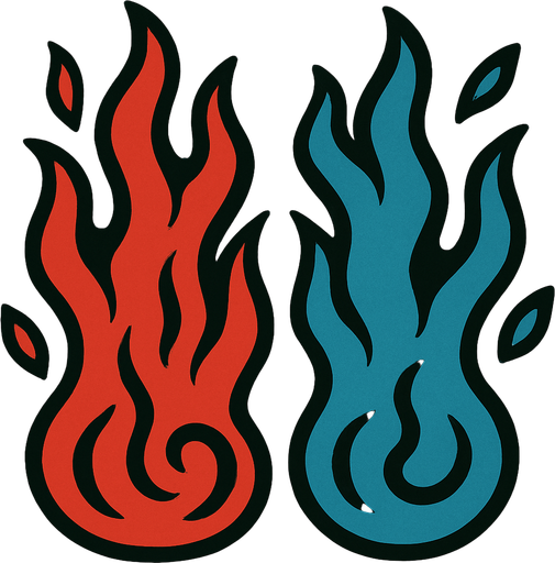 Columnas de fuego rojo y azul