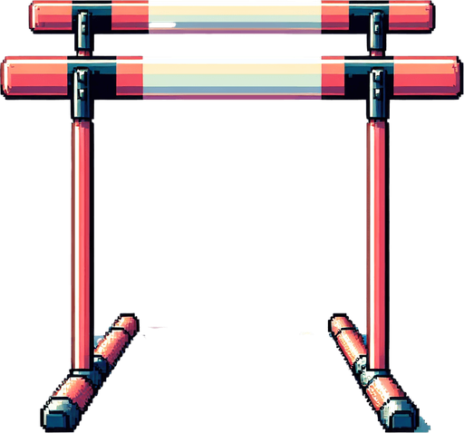 a single tubular olympic hurdle. seen from the front. pixelated. 8 bit.
Single Game Texture. In-Game asset. 2d. Blank background. High contrast. No shadows.