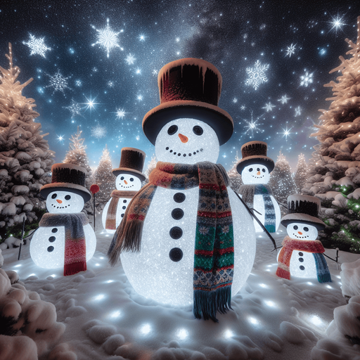 a feeric christmas landscape at night with snow men and snow flakes Background image