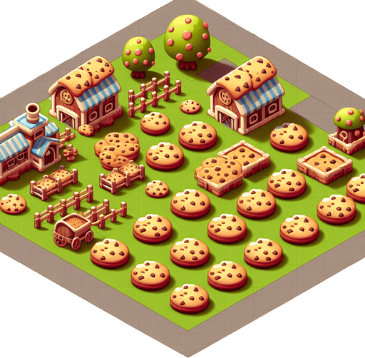Farm from cookie clicker.
Single Game Texture. In-Game asset. 2d. Blank background. High contrast. No shadows.