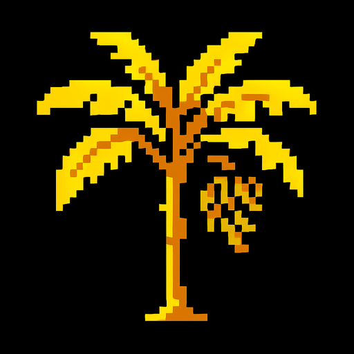 8 bit banana tree.
In-Game asset.  2d.  High contrast.  No shadows