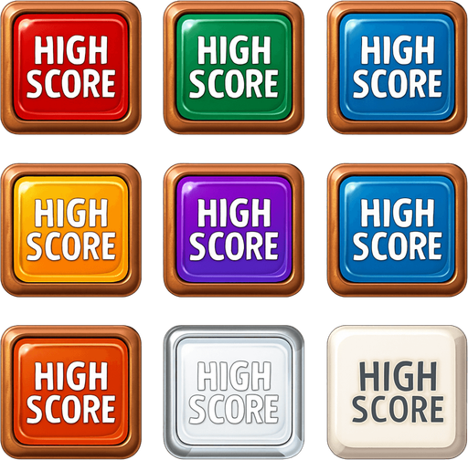 Pack of "High score" button of wood, with glass, different colors, transparent, mahjong style
In-Game asset.  High contrast.  No shadows. 3D
