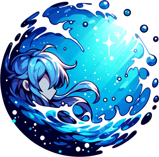 anime style blue water.
Single Game Texture.  In-Game asset.  2d.  Blank background.  High contrast.  No shadows