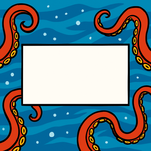 una sola viñeta en blanco de comic de manera rectangular horizontal  en el centro de la pantalla, que el back ground este adornado con un fondo marino y brazos de pulpos.
In-Game asset.  2d.  High contrast.  No shadows, que los tentaculos no toquen la viñeta q