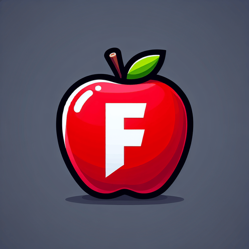 a white "F" on a red apple..
Single Game Texture. In-Game asset. 2d. Blank background. High contrast. No shadows.