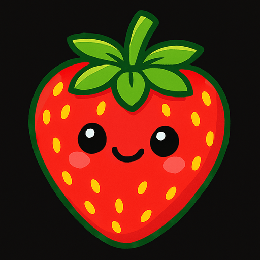Strawberry with cute face.
In-Game asset.  2d.  High contrast.  No shadows