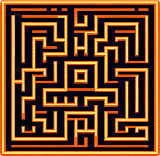 Playable maze with orange lines. at black background..
Single Game Texture. In-Game asset. 2d. Blank background. High contrast. No shadows.